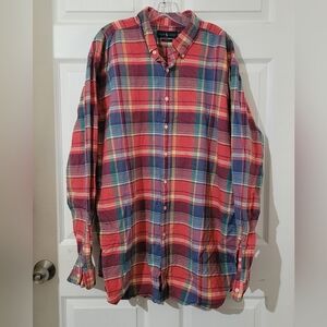 Ralph Lauren Shirt Mens 2XLT Madras Plaid Casual Button Up Long Sleeve Cotton